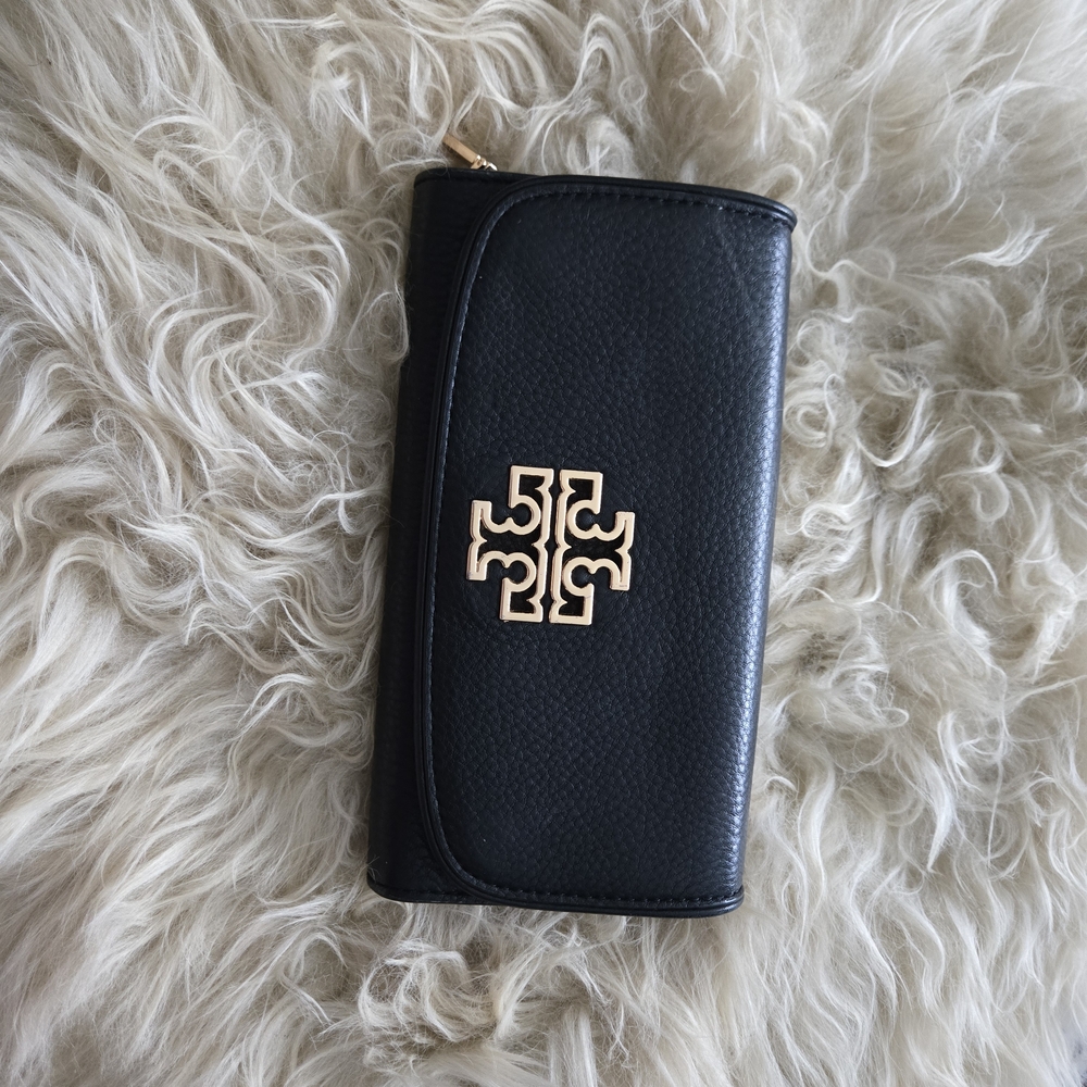 Tory Burch Black Wallet with Gold Logo